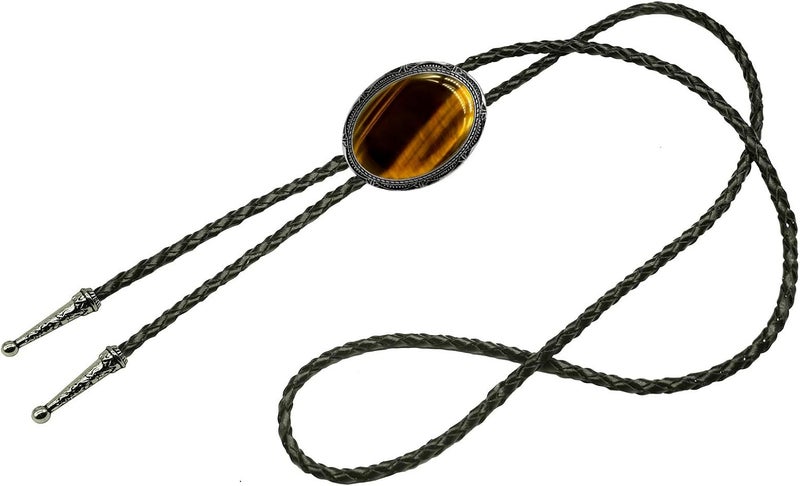 Moranse Bolo Tie with Natural Tiger Eye Stone Celtic Style Genuine and Cowhide Rope - Image 2