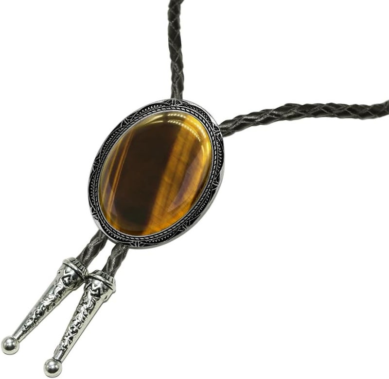 Moranse Bolo Tie with Natural Tiger Eye Stone Celtic Style Genuine and Cowhide Rope - Image 4
