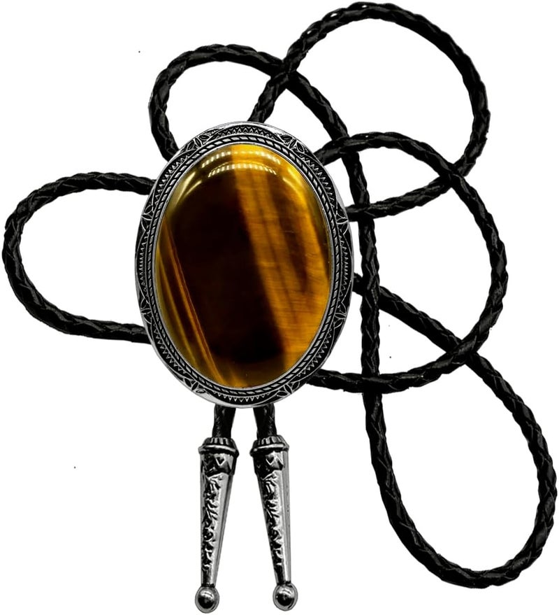 Moranse Bolo Tie with Natural Tiger Eye Stone Celtic Style Genuine and Cowhide Rope - Image 1