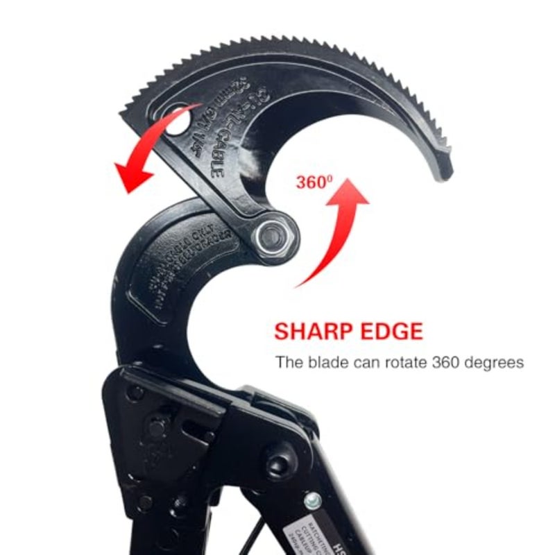 Ratcheting Cable Cutter 1pc for Heavy Duty Electrical Wires, Aluminum/Copper/Multi-core up to 240mm, Forged Steel, Cuts Smoothly, Black/Red, Ergonomic Grip - Image 5