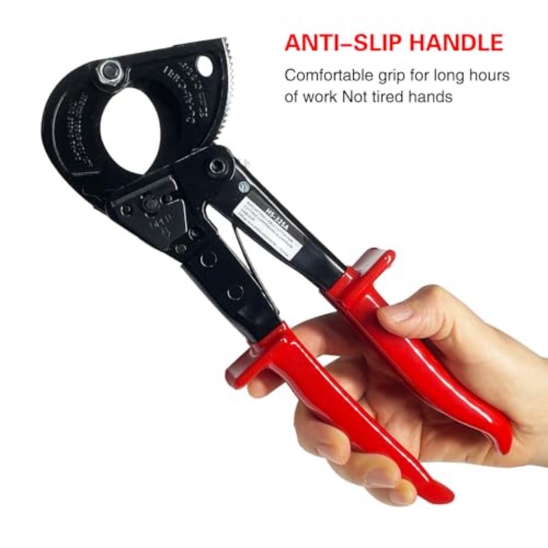 Ratcheting Cable Cutter 1pc for Heavy Duty Electrical Wires, Aluminum/Copper/Multi-core up to 240mm, Forged Steel, Cuts Smoothly, Black/Red, Ergonomic Grip - Image 3