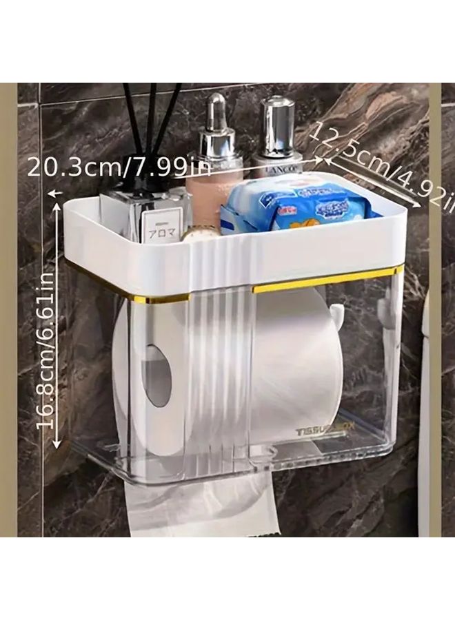 Blue Wall Mounted Tissue Box Holder Waterproof Plastic Toilet Paper Dispenser With Storage Shelf No Drill Installation - Image 4