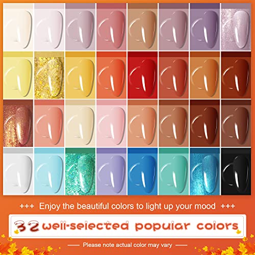 JODSONE 36 Pcs Gel Nail Polish Kit with U V Light of 32 Color Gel Polish Nail Collections Base and Top Glitter Coat Manicure Tools - Image 3