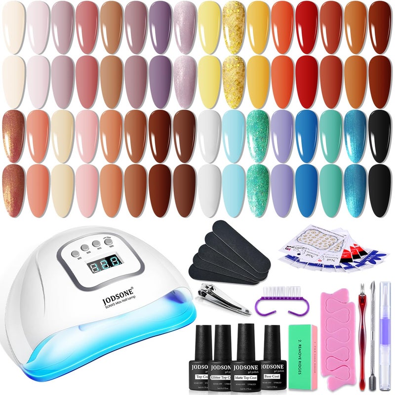 JODSONE 36 Pcs Gel Nail Polish Kit with U V Light of 32 Color Gel Polish Nail Collections Base and Top Glitter Coat Manicure Tools - Image 2