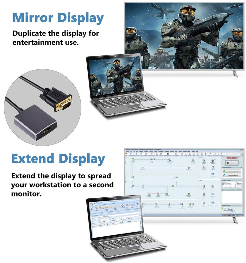 Wonlyus VGA to HDMI Adapter, VGA to HDMI Converter (Male to Female) for Computer, Desktop, Laptop, PC, Monitor, Projector, HDTV with Audio Cable and USB Cable (Aluminum Alloy，Grey) - Image 5