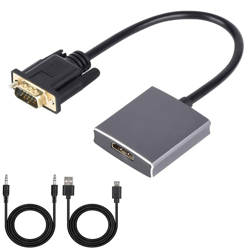 Wonlyus VGA to HDMI Adapter, VGA to HDMI Converter (Male to Female) for Computer, Desktop, Laptop, PC, Monitor, Projector, HDTV with Audio Cable and USB Cable (Aluminum Alloy，Grey) - Image 1