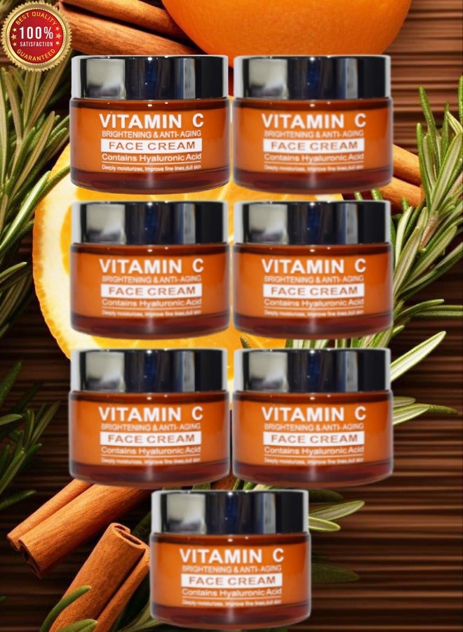 بيرون 7 قطع كريم وجه فيتامين س لتفتيح ومكافحة الشيخوخة يحتوي على حمض الهيالورونيك يرطب بعمق ويحسن الخطوط الدقيقة للبشرة الباهتة 50 جرام - Image 1