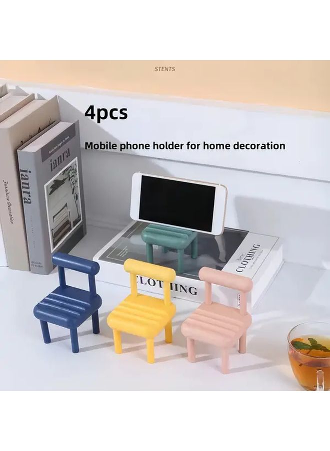 4 Pcs Mini Stool Phone Stand Cute Chair Shaped Holder Blue Yellow Green Pink - Image 4