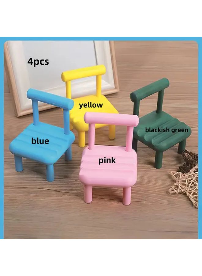 4 Pcs Mini Stool Phone Stand Cute Chair Shaped Holder Blue Yellow Green Pink - Image 2