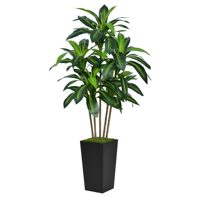 Artificial Dracaena Tree 5FT Faux Tree with Black Tall Planter Fake Tropical Yucca Floor Plant Potted Artificial Silk Tree for Home Office Living Room Decor Indoor