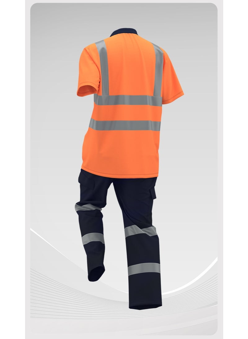 NIBEMINENT Safety Work clothing Quick dry Polo Shirt with cotton trousers Summer Reflective Shirt Construction Work T-shirt Pants - Image 2
