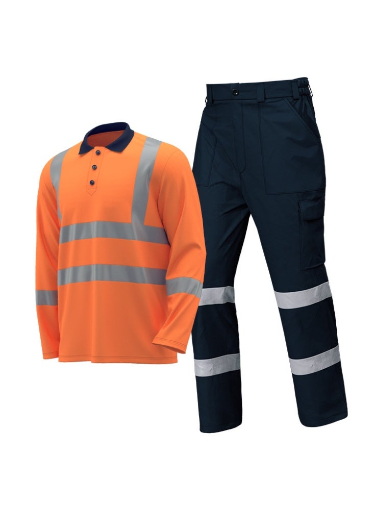 NIBEMINENT Safety Work clothing Quick dry Polo Shirt with cotton trousers Summer Reflective Shirt Construction Work T-shirt Pants - Image 1