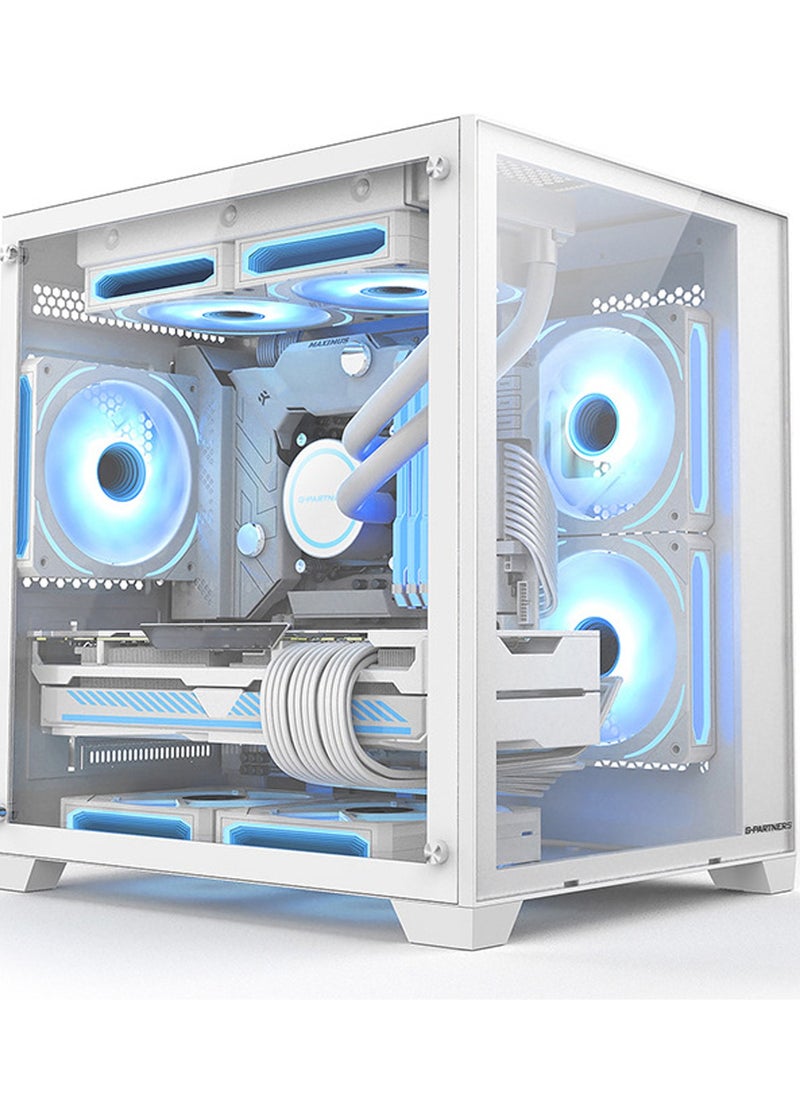 Generic ATX Mid-Tower PC Gaming Case, Full-View Dual Tempered Glass Panel, Wood-Grain Design I/O Interface, Support 4090 GPUs, 240mm Radiator Support, cooling fans not inliclude White  - Image 1