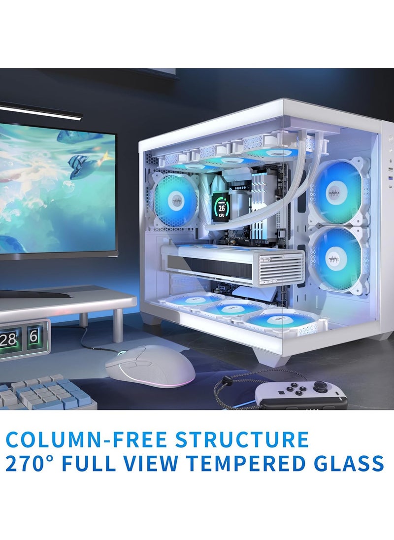 Generic ATX Mid-Tower PC Gaming Case, Full-View Dual Tempered Glass Panel, Wood-Grain Design I/O Interface, Support 4090 GPUs, 240mm Radiator Support, cooling fans not inliclude White  - Image 2