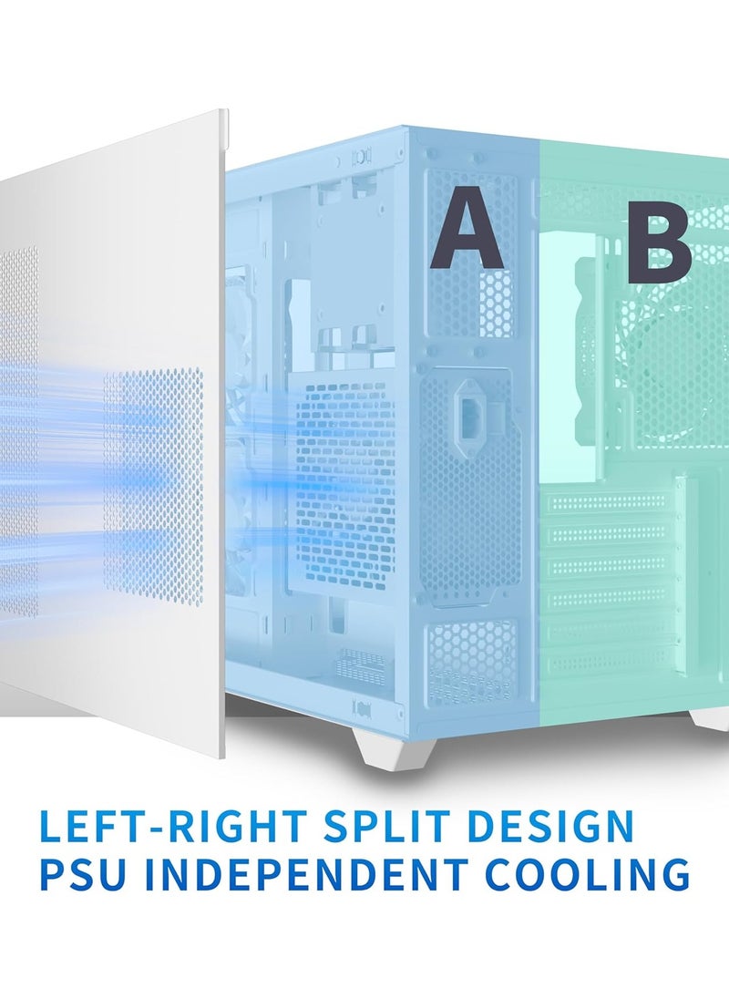 Generic ATX Mid-Tower PC Gaming Case, Full-View Dual Tempered Glass Panel, Wood-Grain Design I/O Interface, Support 4090 GPUs, 240mm Radiator Support, cooling fans not inliclude White  - Image 4