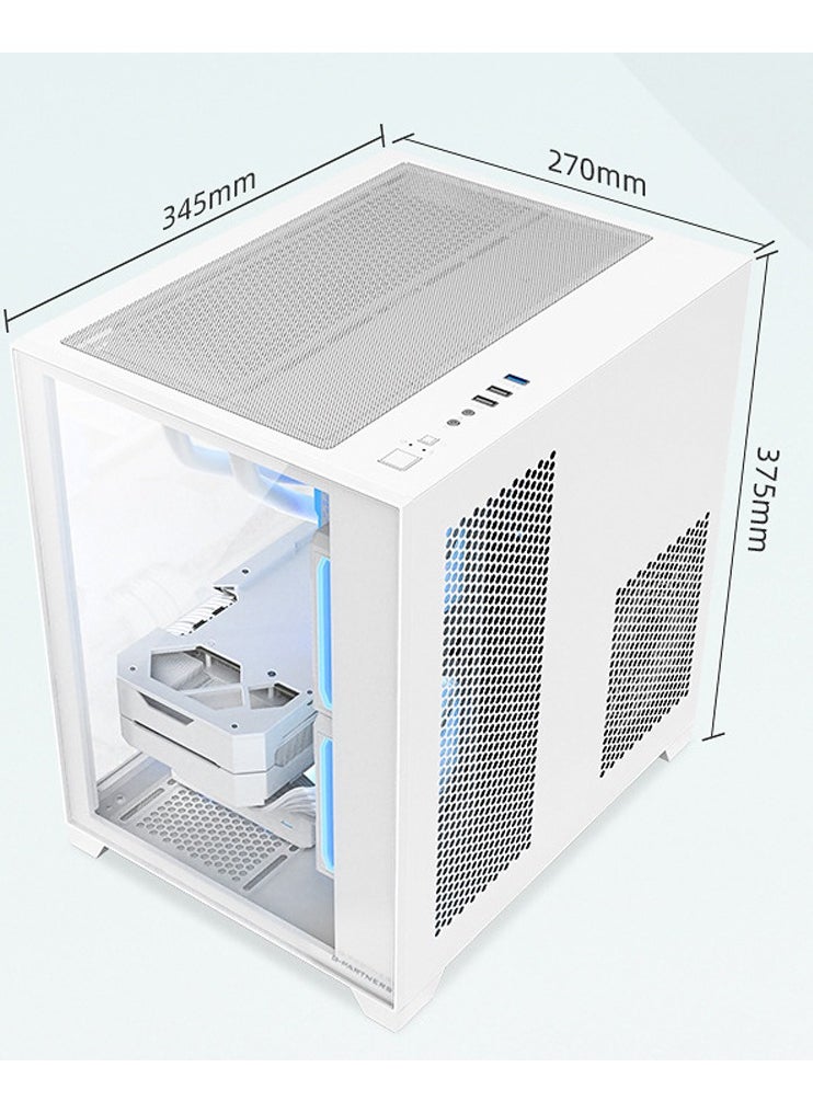ATX Mid-Tower PC Gaming Case, Full-View Dual Tempered Glass Panel, Wood-Grain Design I/O Interface, Support 4090 GPUs, 240mm Radiator Support, cooling fans not inliclude White
