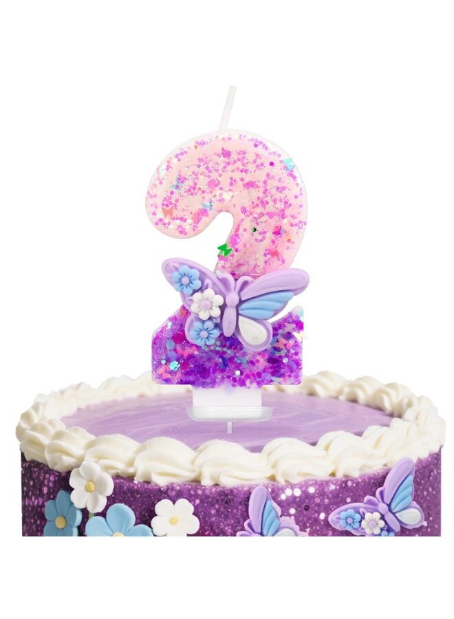 LAMAY Birthday Number Candles, Pink and Purple Butterfly Birthday Candles for Cake, Glitter Number 4 Candle Cake Topper Decoration for Boys Girls Party Supplies (Number 4) - Image 1