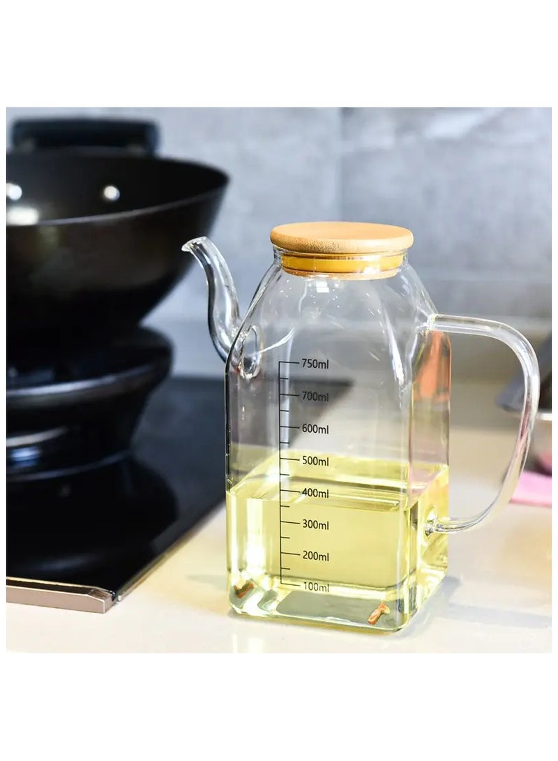 Eotia Glass Oil Dispenser Bottle with Lid – 750ml Heat-Resistant Borosilicate Glass Olive Oil & Vinegar Pourer with Handle & Spout – Leak-Proof, Clear Measurement Markings – Ideal for Kitchen Cooking & Salad Dressing - Image 2
