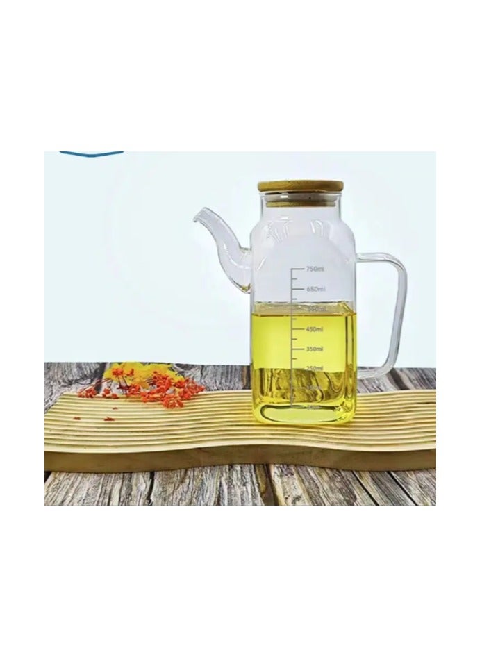 Eotia Glass Oil Dispenser Bottle with Lid – 750ml Heat-Resistant Borosilicate Glass Olive Oil & Vinegar Pourer with Handle & Spout – Leak-Proof, Clear Measurement Markings – Ideal for Kitchen Cooking & Salad Dressing - Image 3