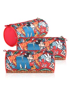 Kuber Industries Kuber Industries (Pack of 3) Round Pencil Pouch | Disney Mickey Boy Pencil Pouch for Kids | Travel Organizer | Multi-Purpose Travel Pouch | Stationary Utility School Pouches | Geometry Box | Red  - Image 1