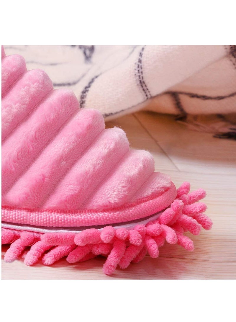 Zikra Mop Socks Lazy Mop Slippers Walking Cleaning Indoors Warm Shoes Home Dust Cleaning Floor Polishing Slippers Chenille Hair Clean for Kitchen House Office Cleaning S Pink - Image 3