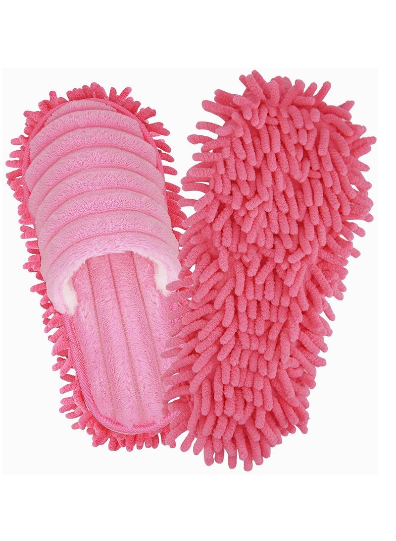 Zikra Mop Socks Lazy Mop Slippers Walking Cleaning Indoors Warm Shoes Home Dust Cleaning Floor Polishing Slippers Chenille Hair Clean for Kitchen House Office Cleaning S Pink - Image 2