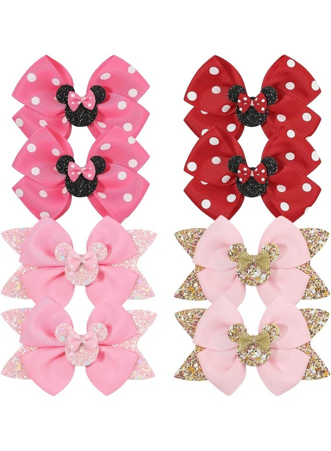 Ayesha 8pcs Mouse Ears Bow Clips for Toddler Girls Mouse Hair Bows Hair Clips Polka Dot Bows for Birthday Parties Themed Parks - Image 1