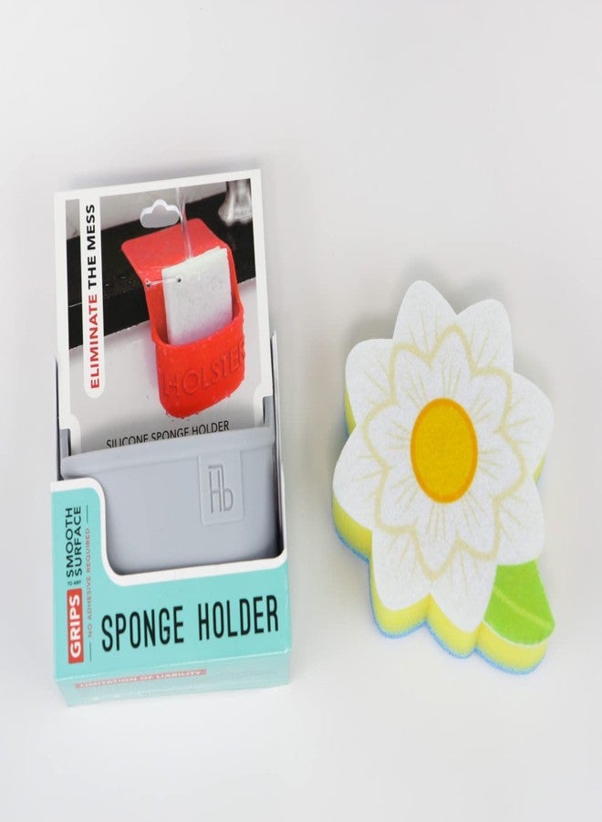 Holster Lil' Holster Mini (Stone with Flower Sponge) - Silicone Sponge Holder, Kitchen Organizer, Dishwasher Safe, Drains Sponges, Clings to Sink, Non-Porous Surface, Easy to Clean, 5.94 x 4.17 x 2.09 in - Image 2