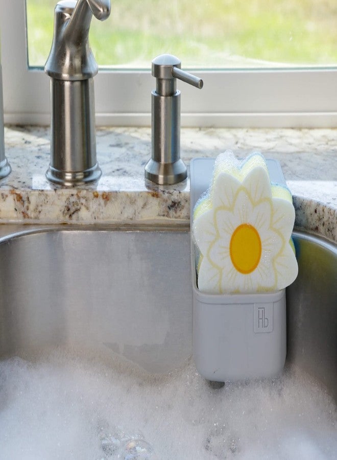 Holster Lil' Holster Mini (Stone with Flower Sponge) - Silicone Sponge Holder, Kitchen Organizer, Dishwasher Safe, Drains Sponges, Clings to Sink, Non-Porous Surface, Easy to Clean, 5.94 x 4.17 x 2.09 in - Image 3