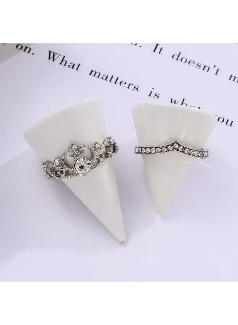 هويتك طقم خاتم تاج وشريط كريستالي أنيق - خاتمان من سبائك الفضة قابلان للتعديل - Image 3