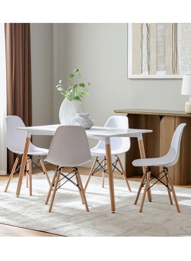 Set of 5 Pieces, Wooden Dining Table With 4 Fiber Chairs Set 120*70 CM - Image 1