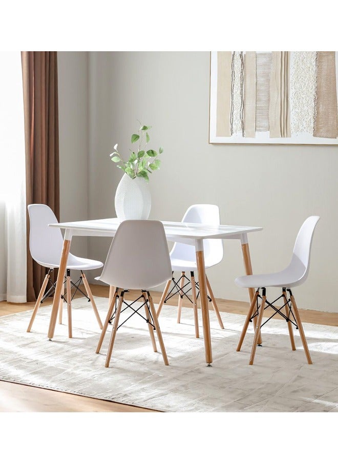 Set of 5 Pieces, Wooden Dining Table With 4 Fiber Chairs Set 120*70 CM - Image 2