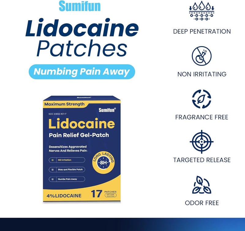Sumifun لصقات سومي فون 4 ليدوكائين أقصى قوة 31 قطعة لصقة جل مسكن للألم لآلام العضلات وآلام الظهر والركبة والرقبة وآلام المفاصل مسكن موضعي عدد كبير 17 - Image 2