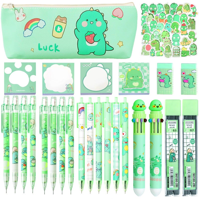 Daphilly Dinosaur School Supplies,Cute Stationery Birthday Christmas Set Kawaii Back to School Supplies Including Erasers,Mechanical Pencils,Lead Refills,Pens,Stickers,Sticky Notes,Ballpoint Pens,Pencil Holder - Image 1