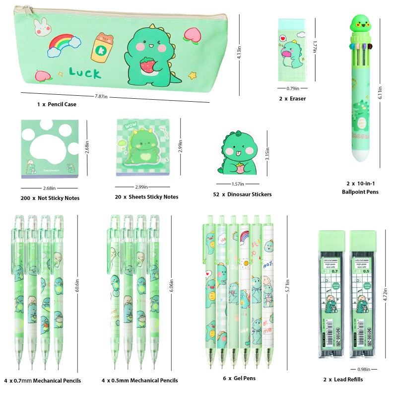 Daphilly Dinosaur School Supplies,Cute Stationery Birthday Christmas Set Kawaii Back to School Supplies Including Erasers,Mechanical Pencils,Lead Refills,Pens,Stickers,Sticky Notes,Ballpoint Pens,Pencil Holder - Image 2