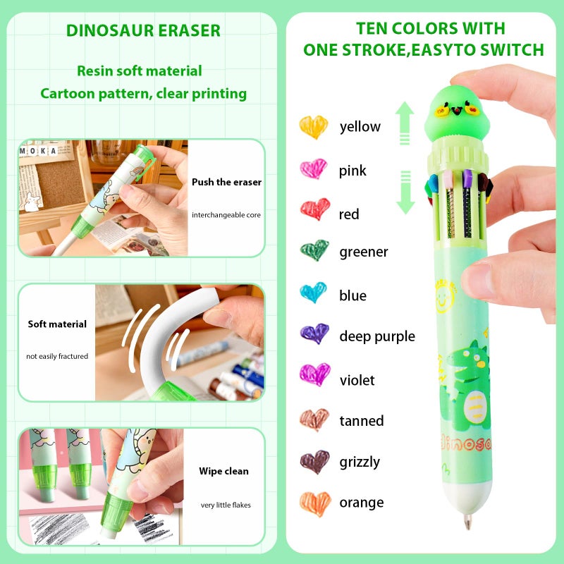 Daphilly Dinosaur School Supplies,Cute Stationery Birthday Christmas Set Kawaii Back to School Supplies Including Erasers,Mechanical Pencils,Lead Refills,Pens,Stickers,Sticky Notes,Ballpoint Pens,Pencil Holder - Image 3