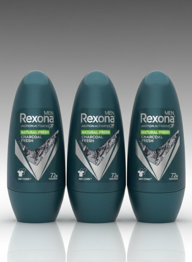 Rexona Pack of 3 Motion Activated Natural Fresh Charcoal Fresh 72 h Freshness 45 ml Antiperspirant Deodorant Long Lasting Protection - Image 1