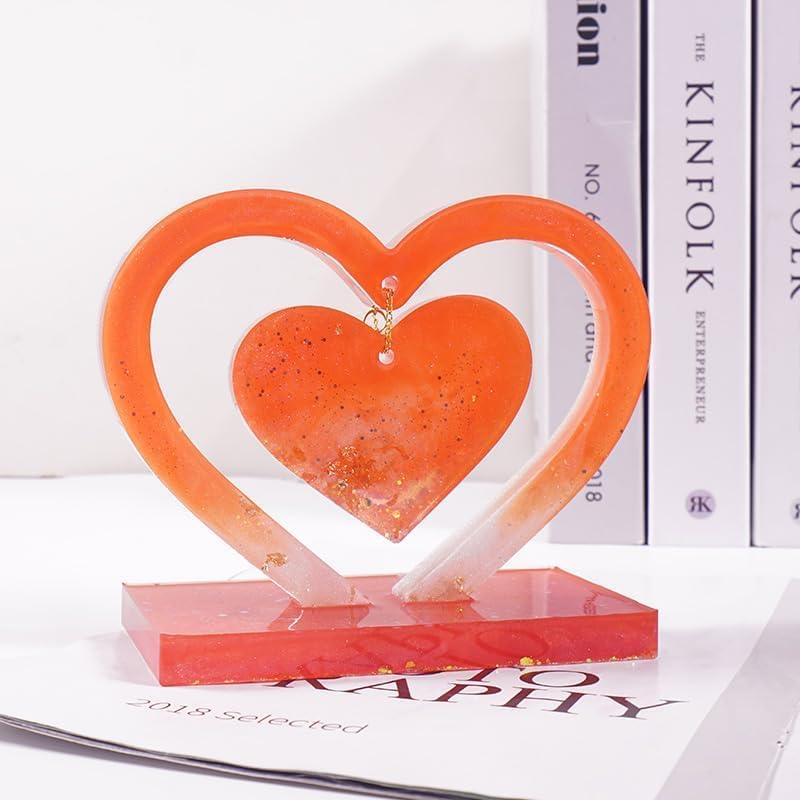 Eoast Resin Silicone Mould Hanging Heart Shaped Picture Frame Photo Display for Anniversay gifiting DIY Crafts Home Decoration Wedding3D Silicone Molds for Resin Heart Molds Epoxy Double Heart mould without hole Share only reference dimensions photo - Image 5