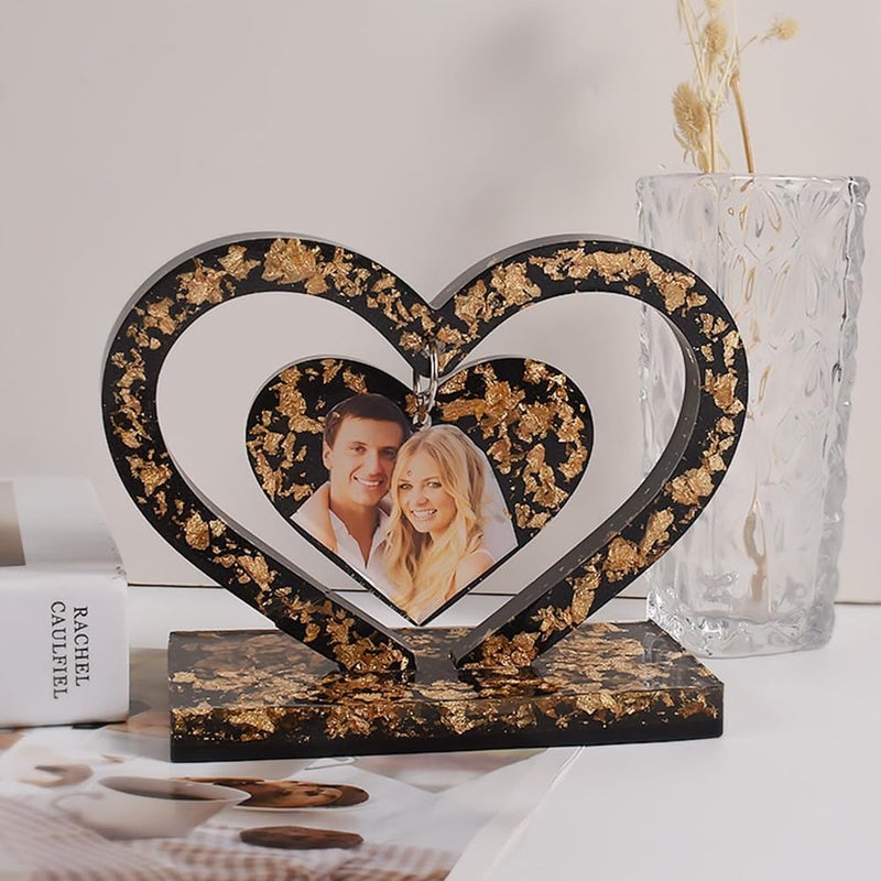 Eoast Resin Silicone Mould Hanging Heart Shaped Picture Frame Photo Display for Anniversay gifiting DIY Crafts Home Decoration Wedding3D Silicone Molds for Resin Heart Molds Epoxy Double Heart mould without hole Share only reference dimensions photo - Image 2
