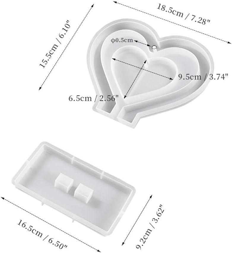 Eoast Resin Silicone Mould Hanging Heart Shaped Picture Frame Photo Display for Anniversay gifiting DIY Crafts Home Decoration Wedding3D Silicone Molds for Resin Heart Molds Epoxy Double Heart mould without hole Share only reference dimensions photo - Image 4