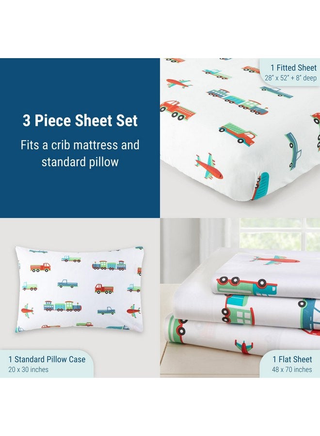 Wildkin Kids Microfiber Toddler Sheet Set for Boys and Girls, Bedding Sheet Set Includes Top Sheet, Fitted Sheet, and One Standard Pillow Case (Trains, Planes and Trucks) - Image 5