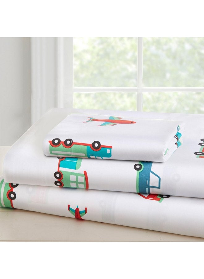 Wildkin Kids Microfiber Toddler Sheet Set for Boys and Girls, Bedding Sheet Set Includes Top Sheet, Fitted Sheet, and One Standard Pillow Case (Trains, Planes and Trucks) - Image 1