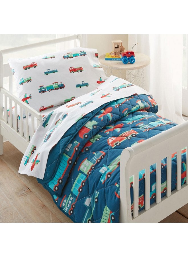 Wildkin Kids Microfiber Toddler Sheet Set for Boys and Girls, Bedding Sheet Set Includes Top Sheet, Fitted Sheet, and One Standard Pillow Case (Trains, Planes and Trucks) - Image 2