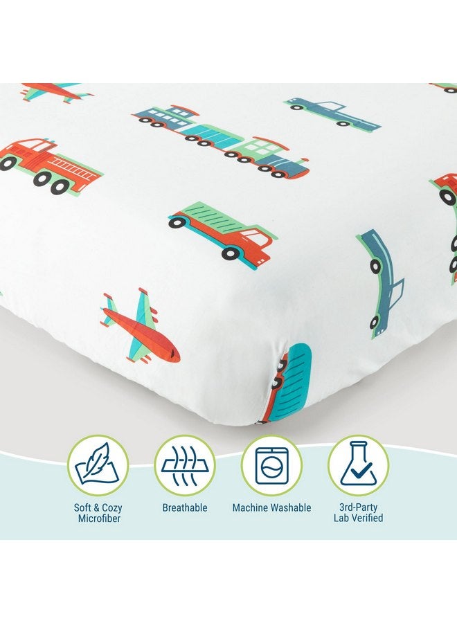 Wildkin Kids Microfiber Toddler Sheet Set for Boys and Girls, Bedding Sheet Set Includes Top Sheet, Fitted Sheet, and One Standard Pillow Case (Trains, Planes and Trucks) - Image 3
