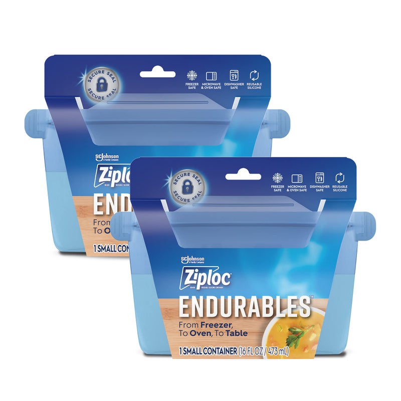 Ziploc Endurables Small Container, 2 Cups, Reusable Silicone Bags and Food Storage Meal Prep Containers for Freezer, Oven, and Microwave, Dishwasher Safe, 2 Pack - Image 1