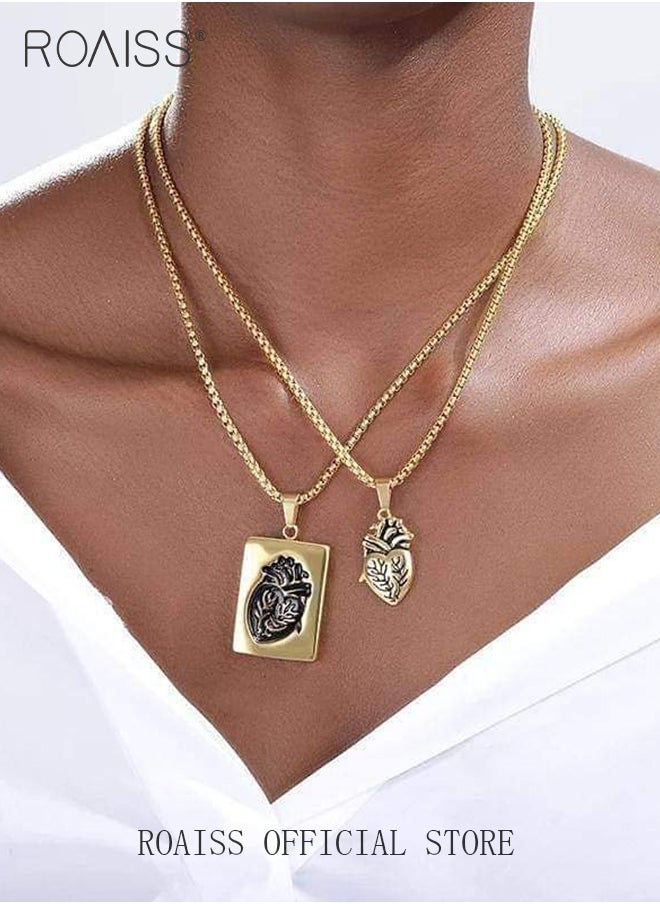 roaiss 2 piece unisex Stainless Anatomical Necklace Heart Pendant Steel Men's Women's Accessory  - Image 1