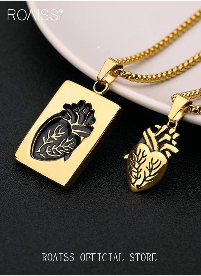 roaiss 2 piece unisex Stainless Anatomical Necklace Heart Pendant Steel Men's Women's Accessory  - Image 4