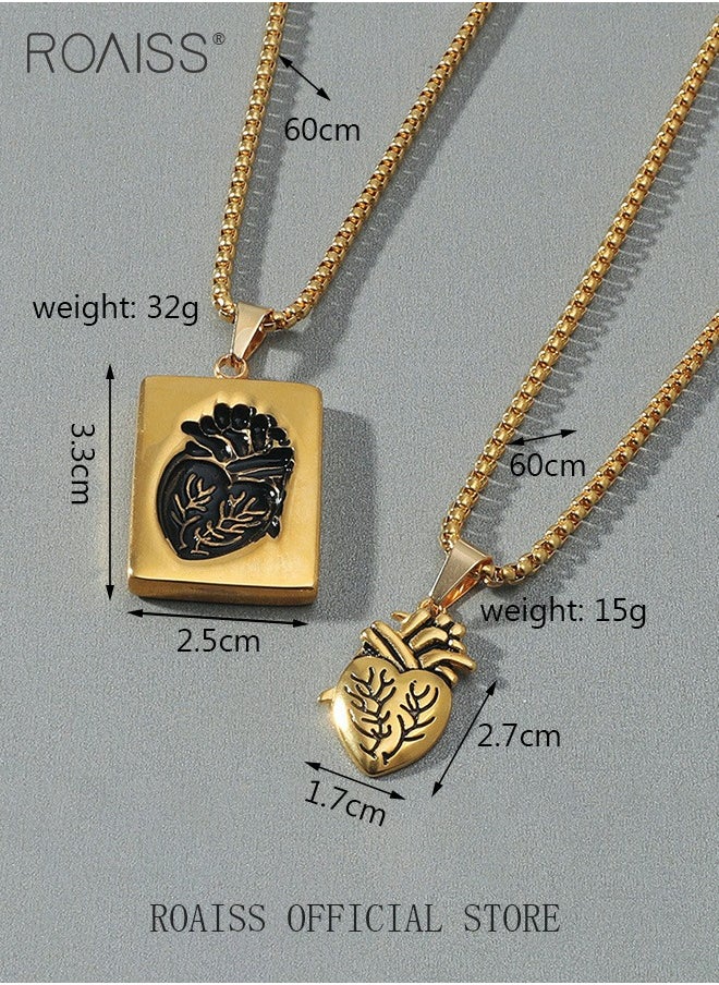 roaiss 2 piece unisex Stainless Anatomical Necklace Heart Pendant Steel Men's Women's Accessory  - Image 5