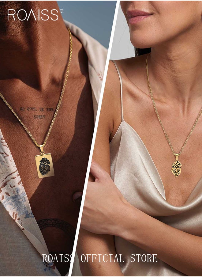 roaiss 2 piece unisex Stainless Anatomical Necklace Heart Pendant Steel Men's Women's Accessory  - Image 2