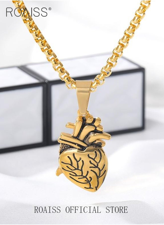 2 piece unisex Stainless Anatomical Necklace Heart Pendant Steel Men's Women's Accessory